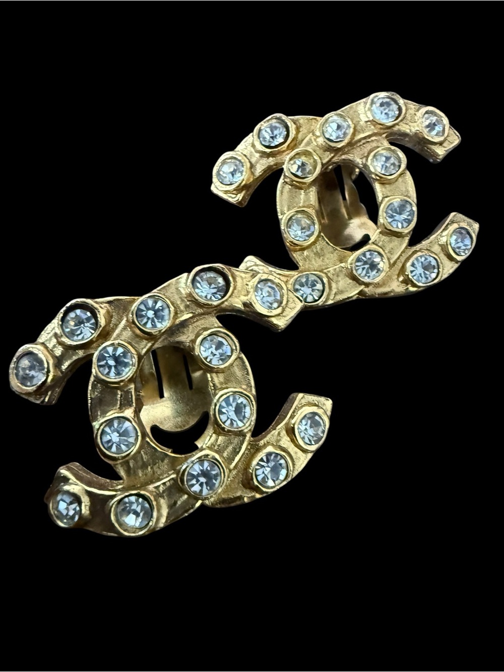 Chanel Vintage Gold-Tone Crystal CC Clip-On Earrings